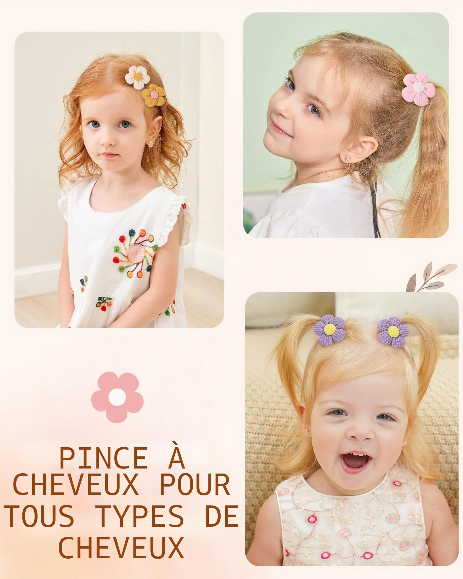Pinces à cheveux bébé lot 12 - 4,5 cm antidérapantes épaisses accessoires floraux nourrissons tout-petits