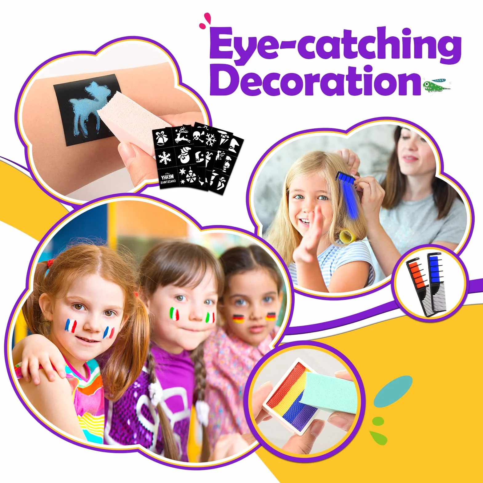 Peinture Visage Enfant 28 Couleurs Palette Maquillage Carnaval avec 3 Pinceaux 30 Pochoirs
