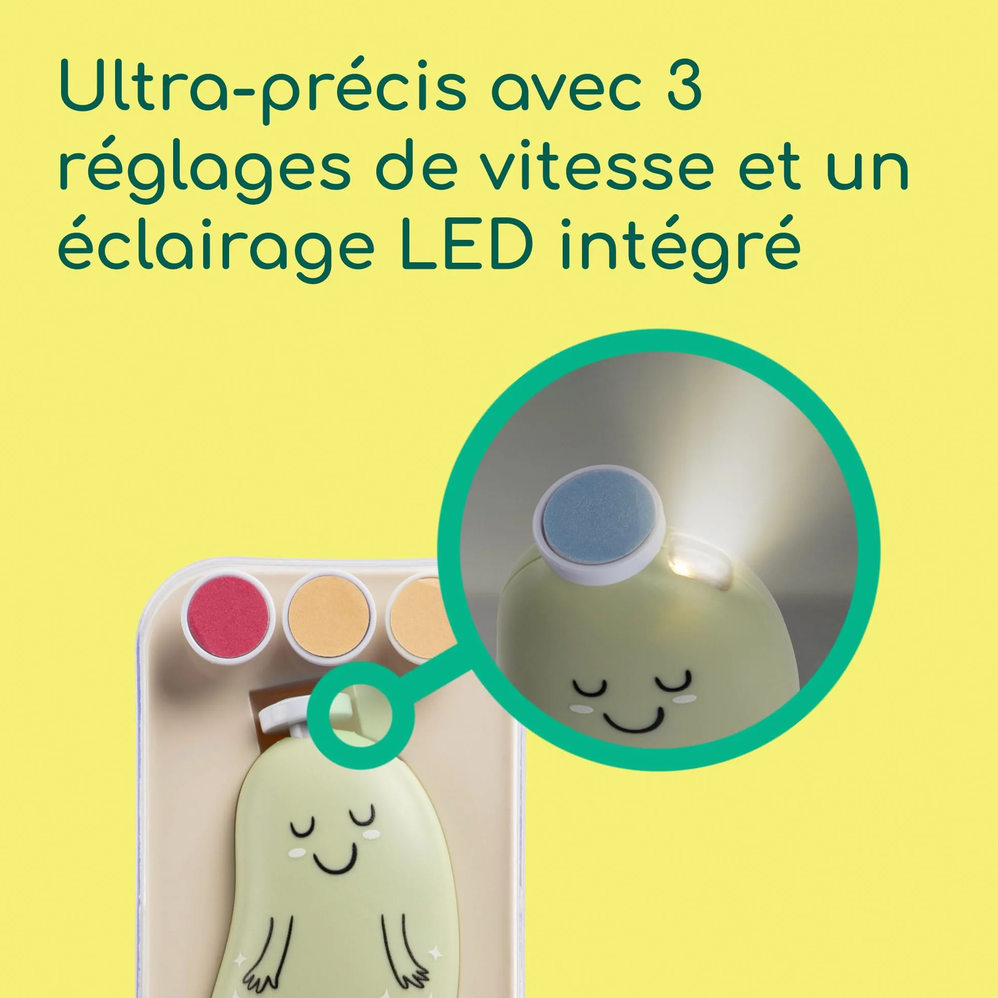Bebeconfort Lime à Ongle Électrique Bébé, 7 Limes, Recharge USB-C, 3 Vitesses, LED Intégrée, Vert