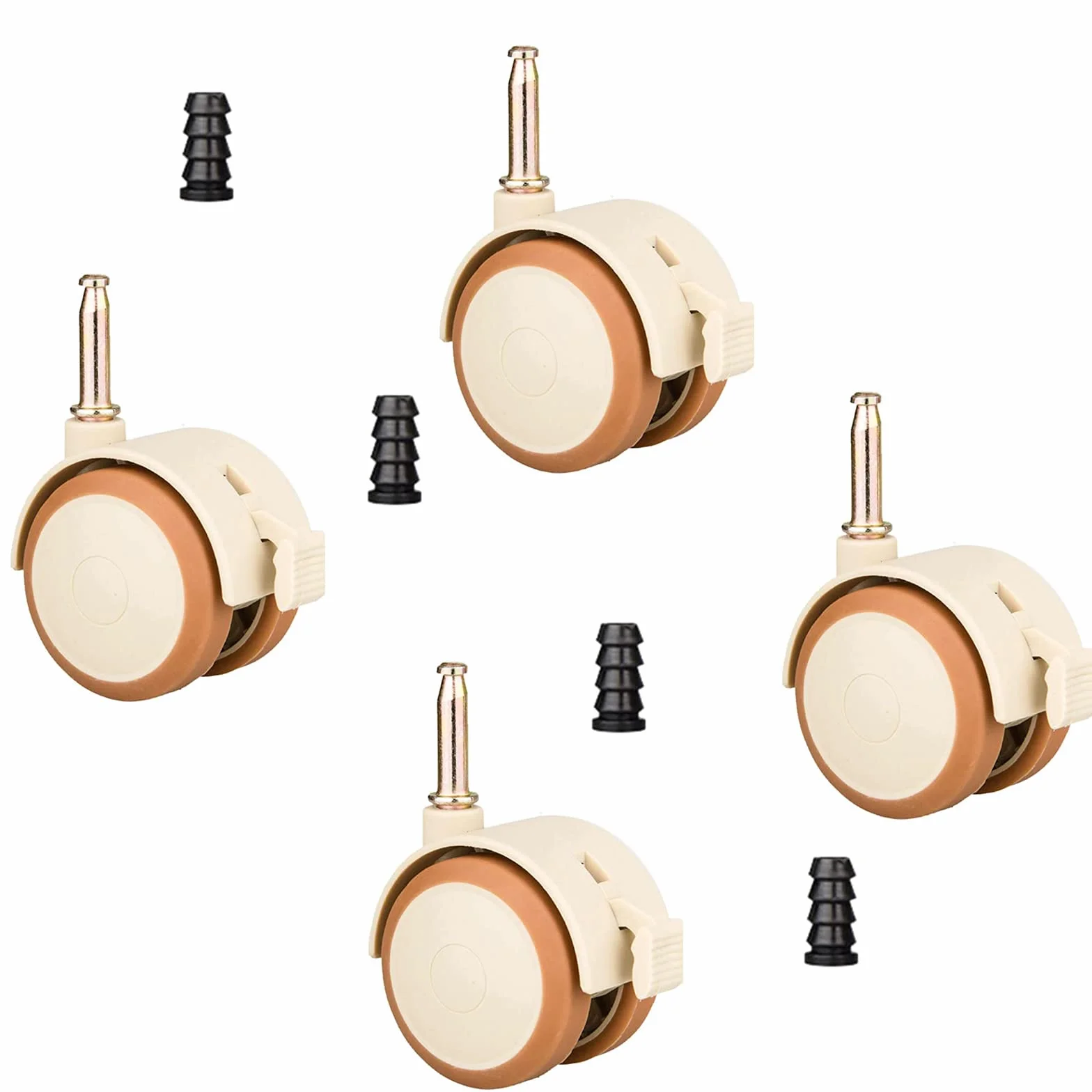 ZoeTekway Jeu de 4 roulettes pivotantes silencieuses en caoutchouc avec frein pour meubles d'enfants 10,5 mm