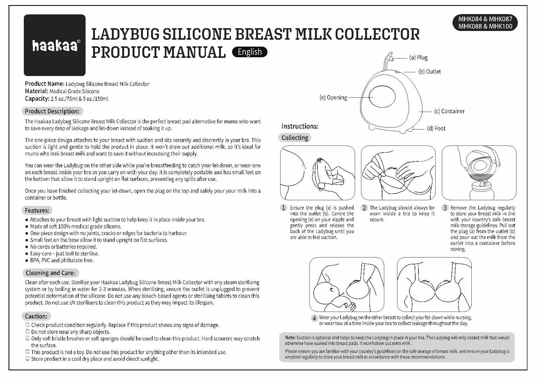 Haakaa Collecteur de Lait Maternel Ladybug 75ml 1 unité