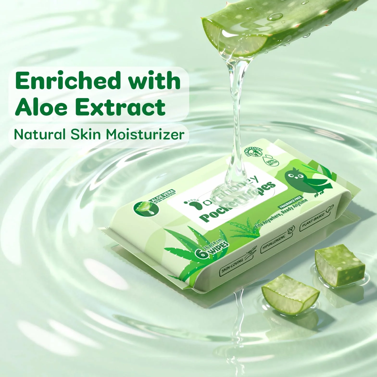 Lingettes Humides Voyage Aloe Vera Mini Poche 99% Eau Sans Parfum Hypoallergéniques 8 Paquets 48 Lingettes