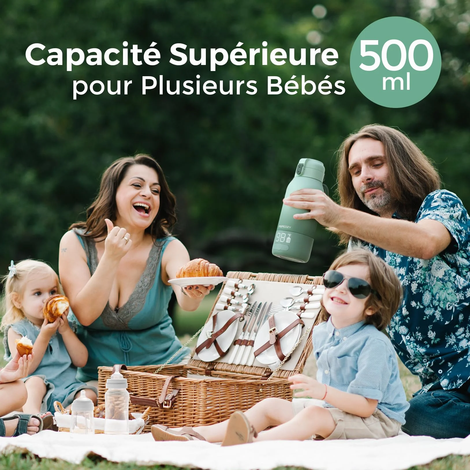 Momcozy Chauffe Biberon Portable sans Fil 500ml, Chauffage Rapide 2 Modes pour Lait Maternel et Eau