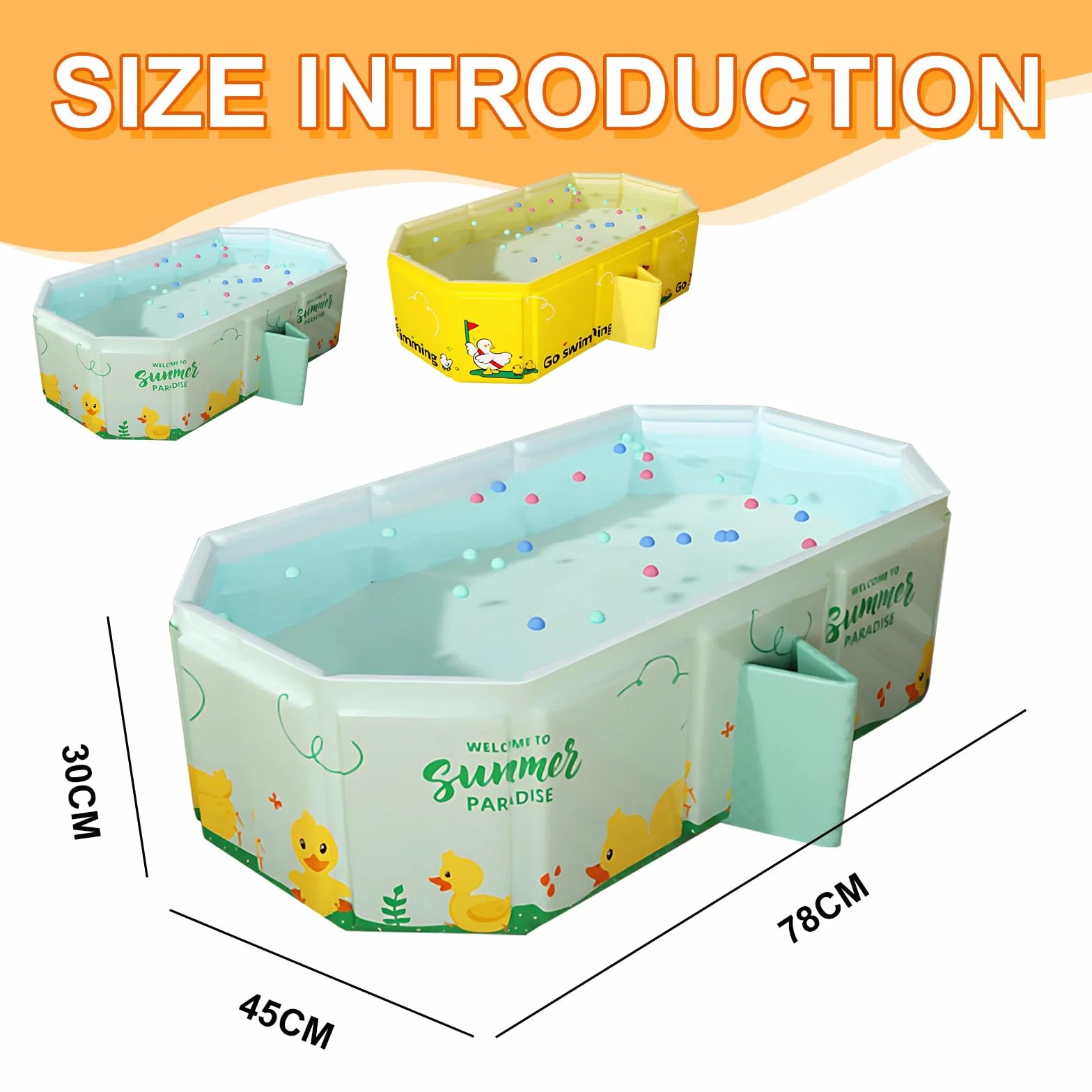 Baignoire Bébé Pliable Grande avec 5 Balles et 4 Canards Bouchon de Vidange Enfant 0-8 Ans Vert