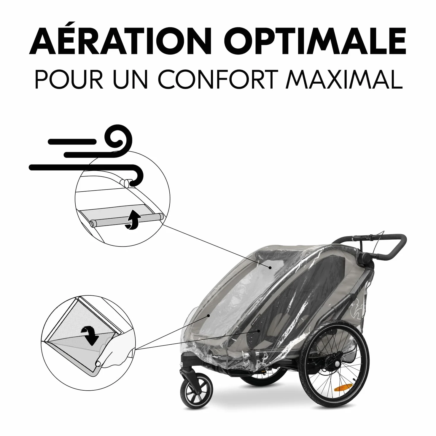 Hauck Habillage Pluie pour Remorque Vélo Enfant Bike N Walk Duo – Protection Imperméable avec Aération et Bandes Réfléchissantes, Pliable