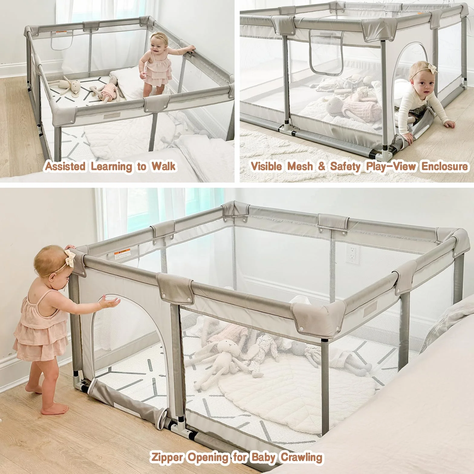 Parc Bébé 120x120cm Pliable avec Tapis Anti-Dérapant pour Enfants 0-24 Mois