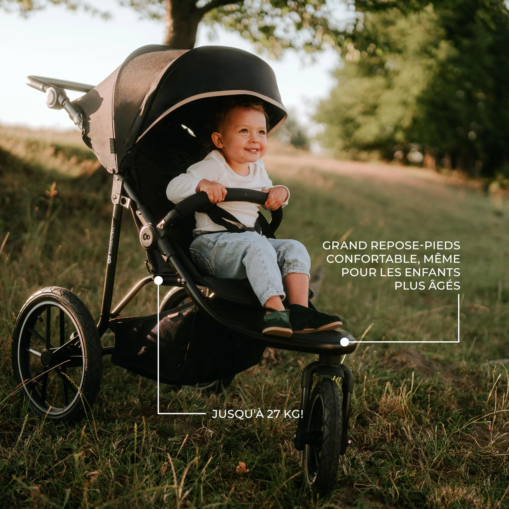 Kinderkraft HELSI 2 Jogger Poussette Sportive 3 Roues Dès La Naissance 22 Kg Réglable Gris