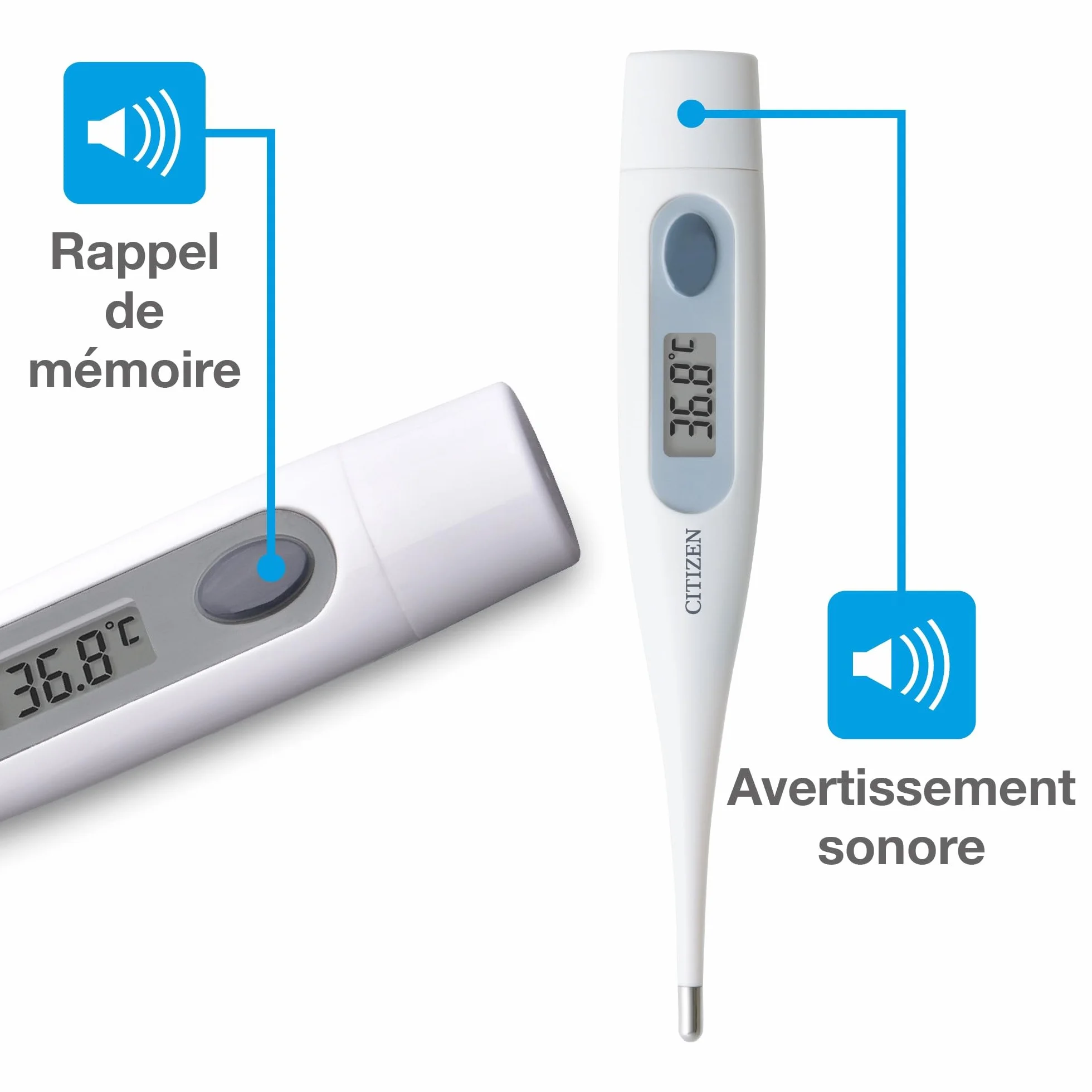 Citizen Thermomètre numérique température corporelle basale avec alarme fièvre fonctionnement un bouton adultes enfants