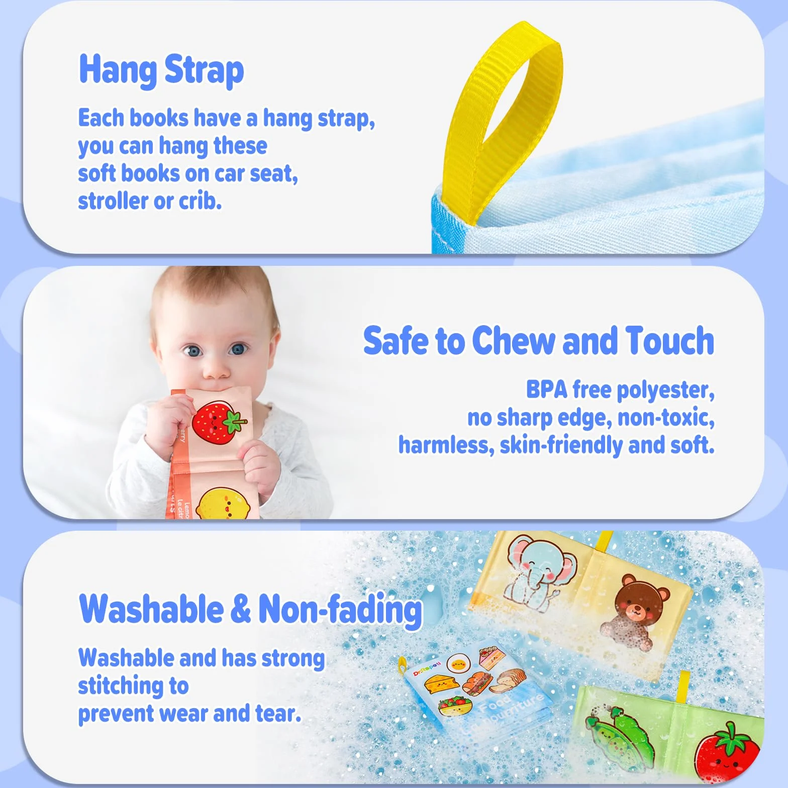 Dr.Rapeti Lot de 6 Livre Bebe en Tissu Doux Français, Livres d'Éveil, Jouet Éducatif Sonore, Livre Sensoriel