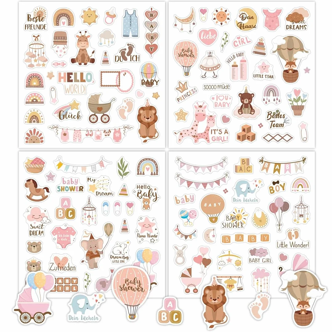 Lot de 4 feuilles 18×18cm d'autocollants pour Album Photo Bébé - Accessoires Scrapbooking Baptême