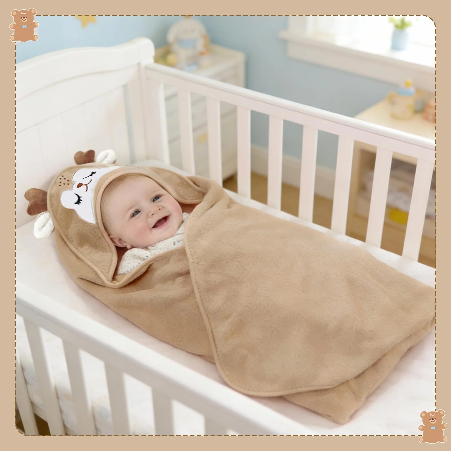 Serviette de Bain à Capuche Bébé Polaire Corail 80x80 cm Lot de 3 Éléphant Gris