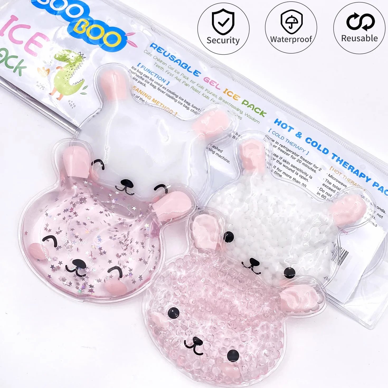Sacs à glace réutilisables pour enfants, pack de froid pour ecchymoses, premiers soins (4 pièces, 10x9 cm)