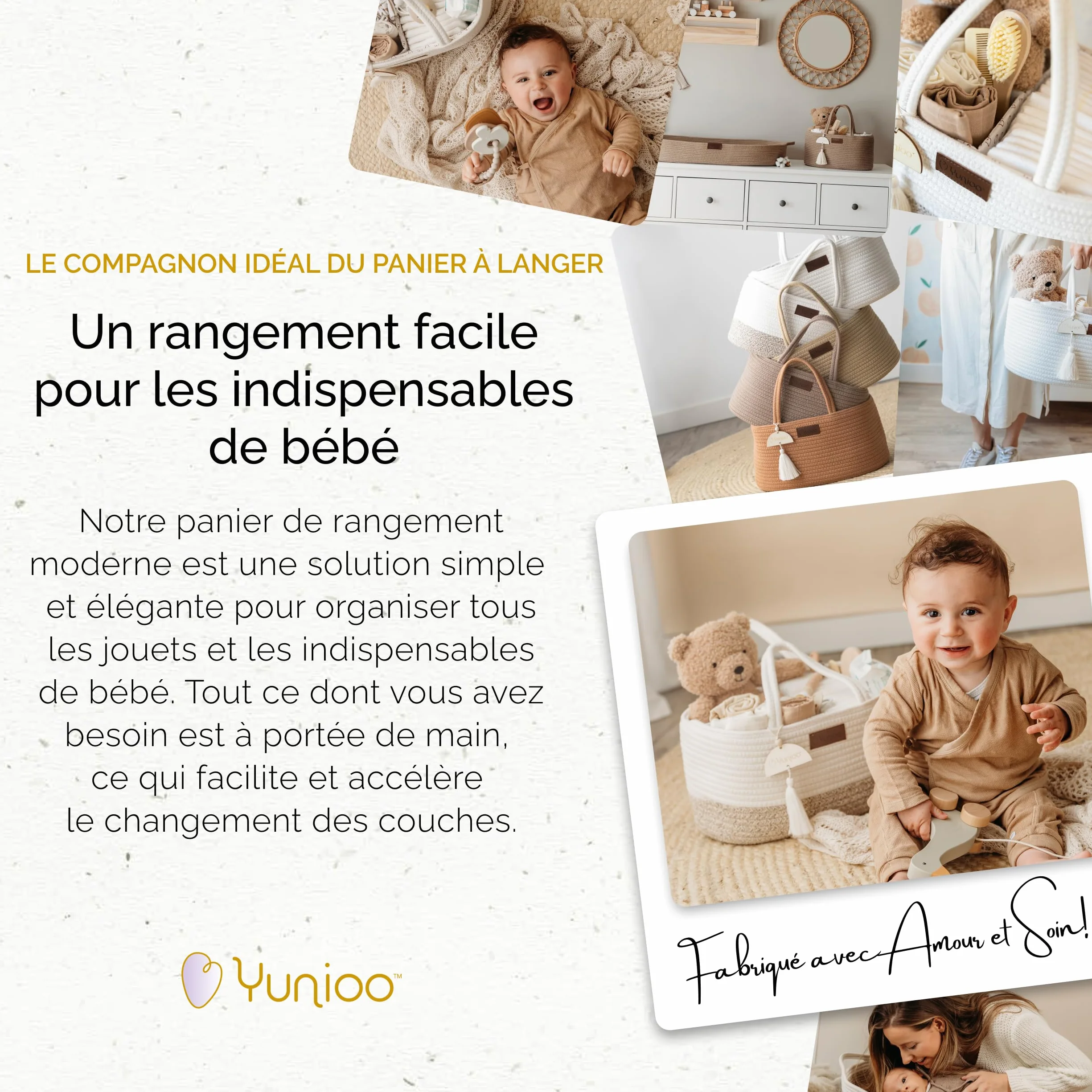 Yunioo Organisateur de panier à couches pour bébé│Sac à langer│Panier de rangement pour couches│Organisateur de jouets│Panier à langer