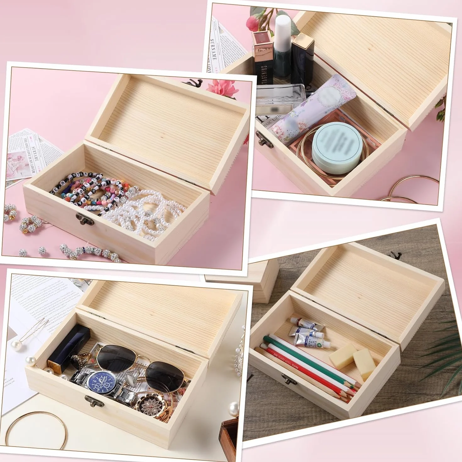 Boîte en bois avec couvercle 25 x 15 x 8 cm - Boîte à souvenirs pour bébé - Boîte à bijoux polyvalente