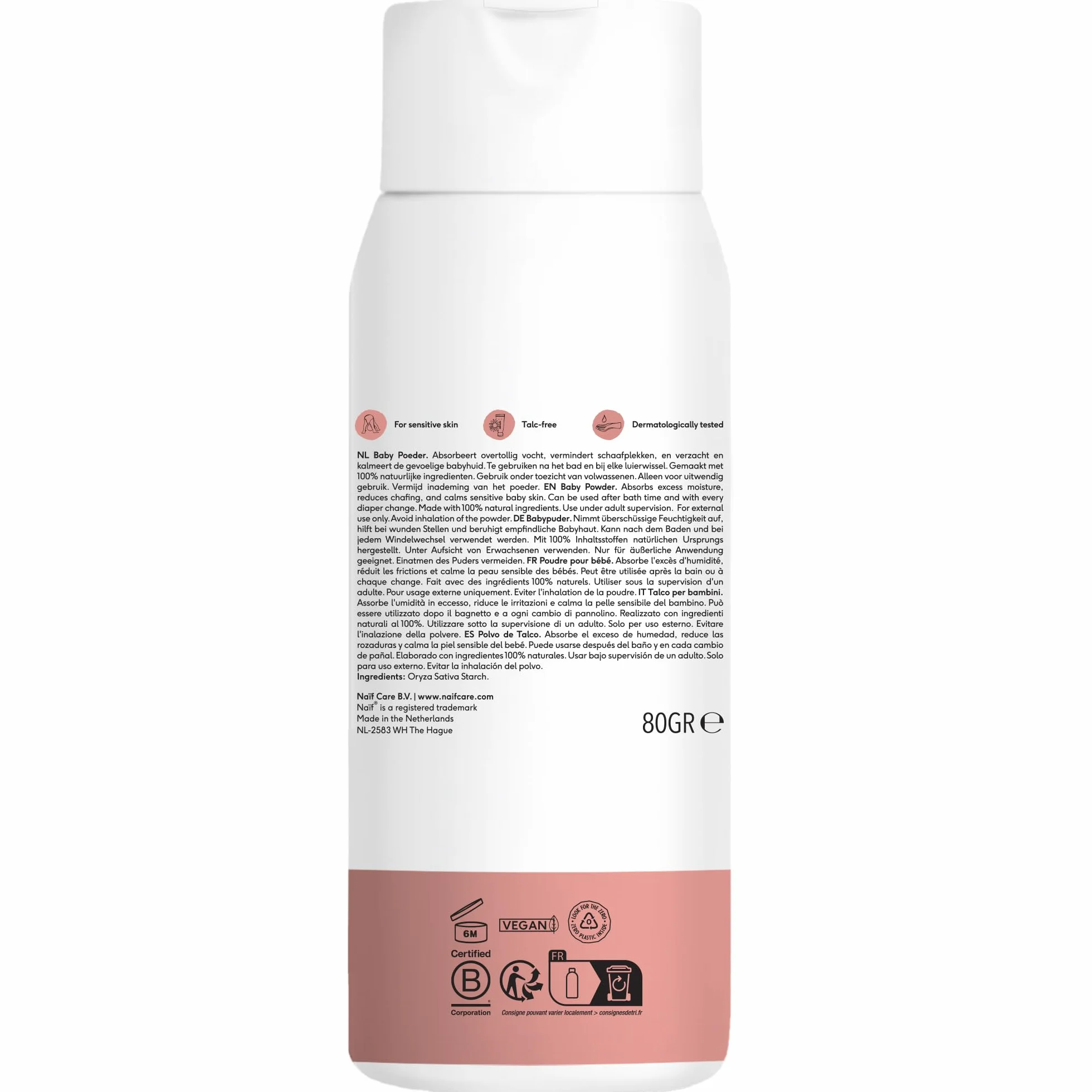 Naïf Poudre pour bébé 100% naturel à base de riz 0% parfum 80g