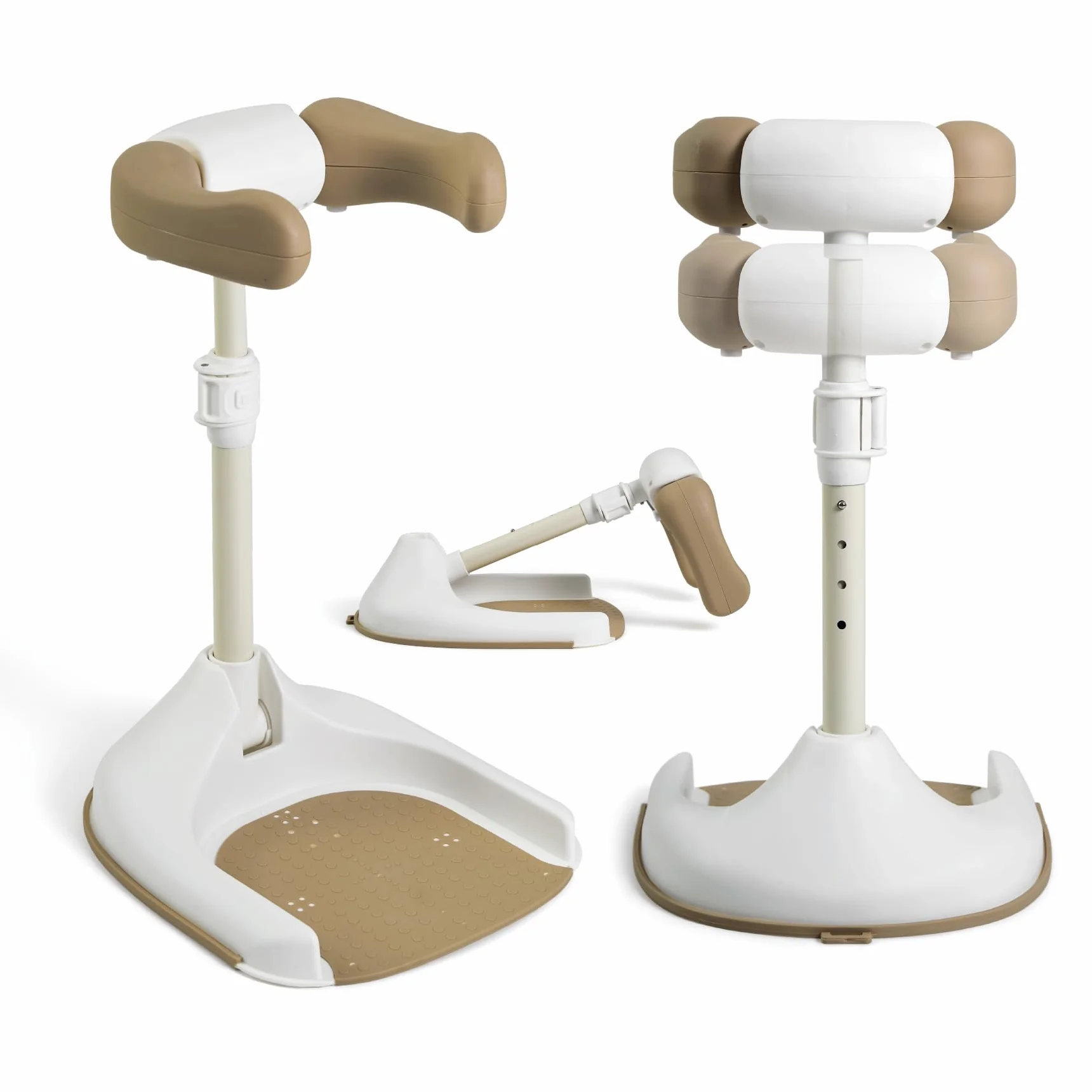 Ms BabyWorld Support de bain et douche pour bébé pliable avec base antidérapante, hauteur et largeur réglables, Beige