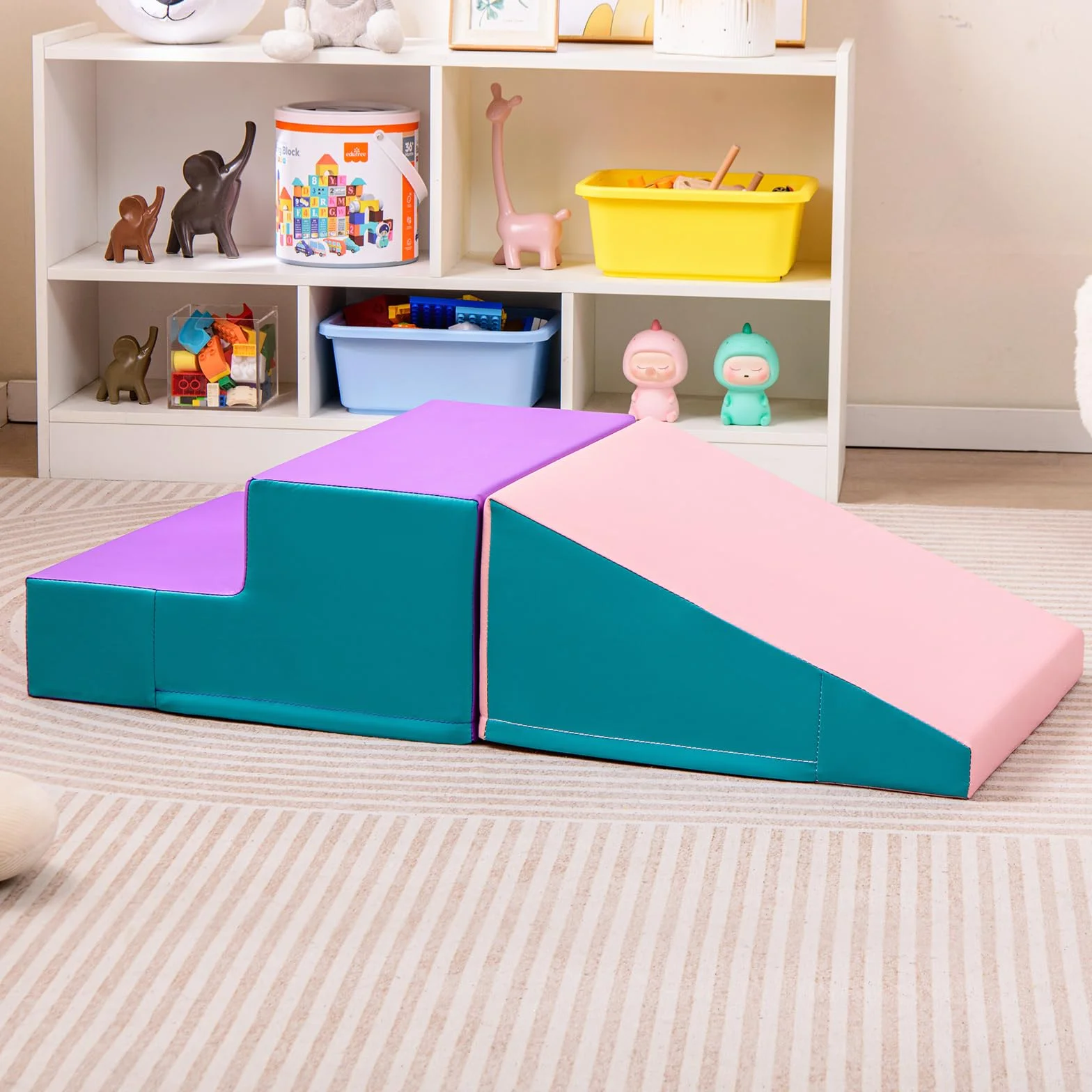 COSTWAY Parcours Motricité Bébé en Mousse avec Housse Amovible en PU, Module avec Marche & Toboggan, Jouets Éducatifs pour Ramper Grimper Enfant