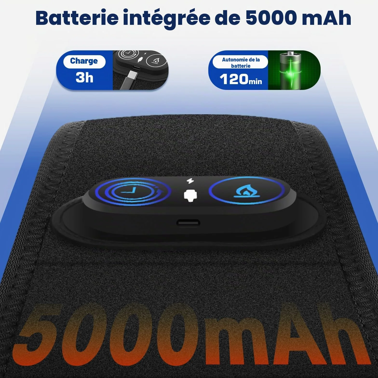 Coussin chauffant sans fil pour bras coude jambe 5000 mAh chauffage rapide 3 réglages chaleur durée