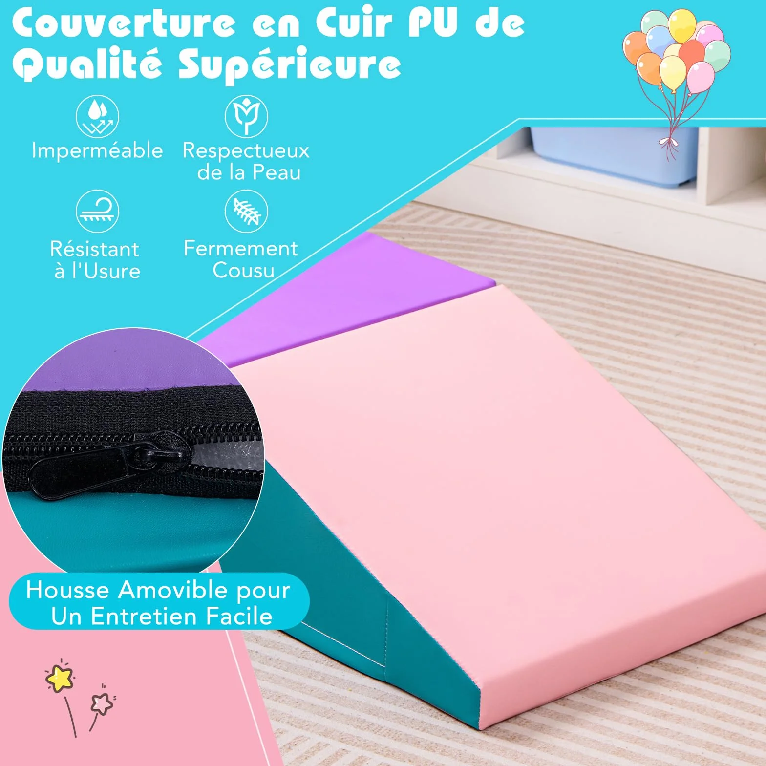 COSTWAY Parcours Motricité Bébé en Mousse avec Housse Amovible en PU, Module avec Marche & Toboggan, Jouets Éducatifs pour Ramper Grimper Enfant