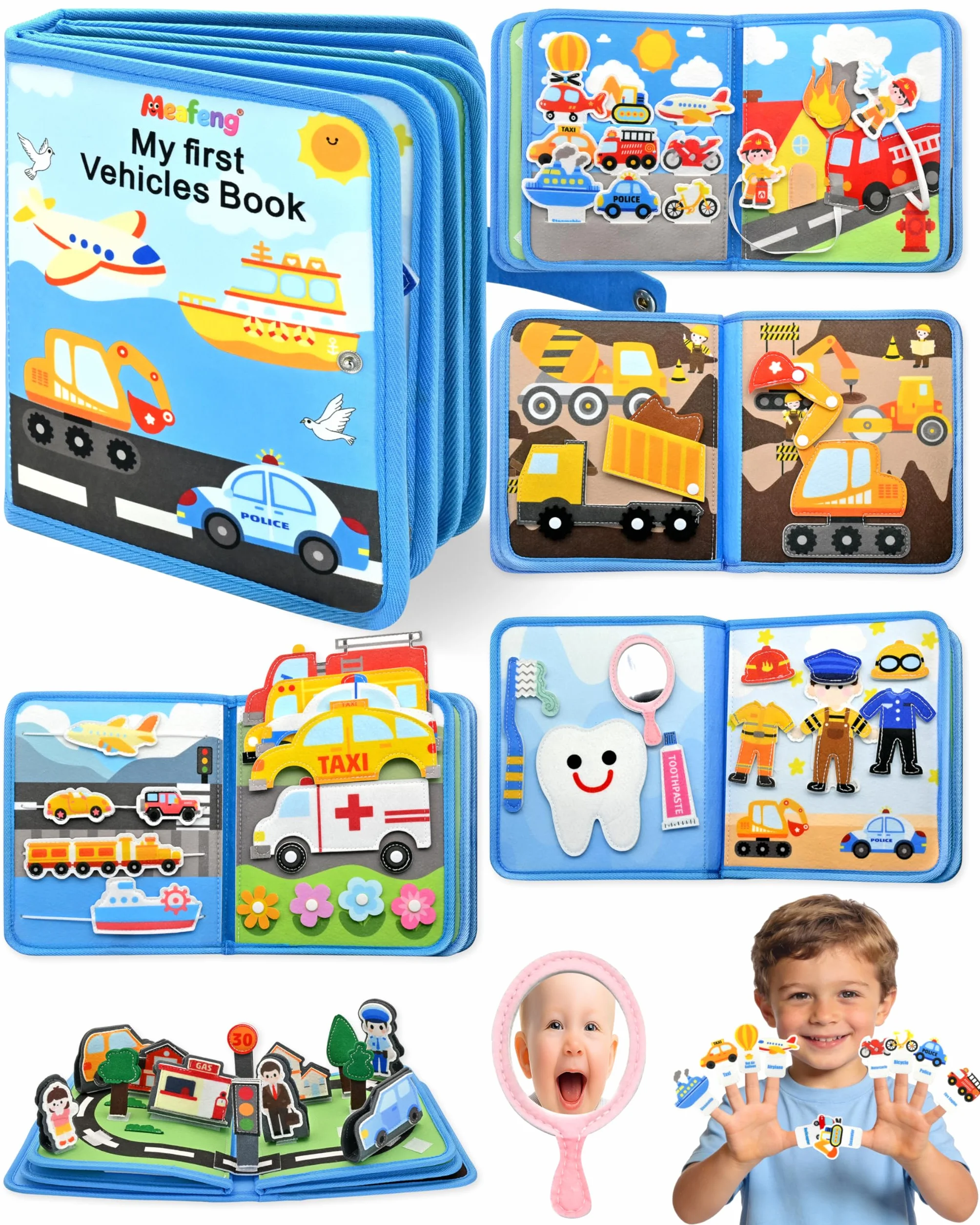 Busy Board Book pour Enfant 12-36 Mois – Livre Quiet 3D Véhicules Montessori, Jeux de Voyage Avion Voiture – Cadeau Anniversaire Bébé 1-3 Ans