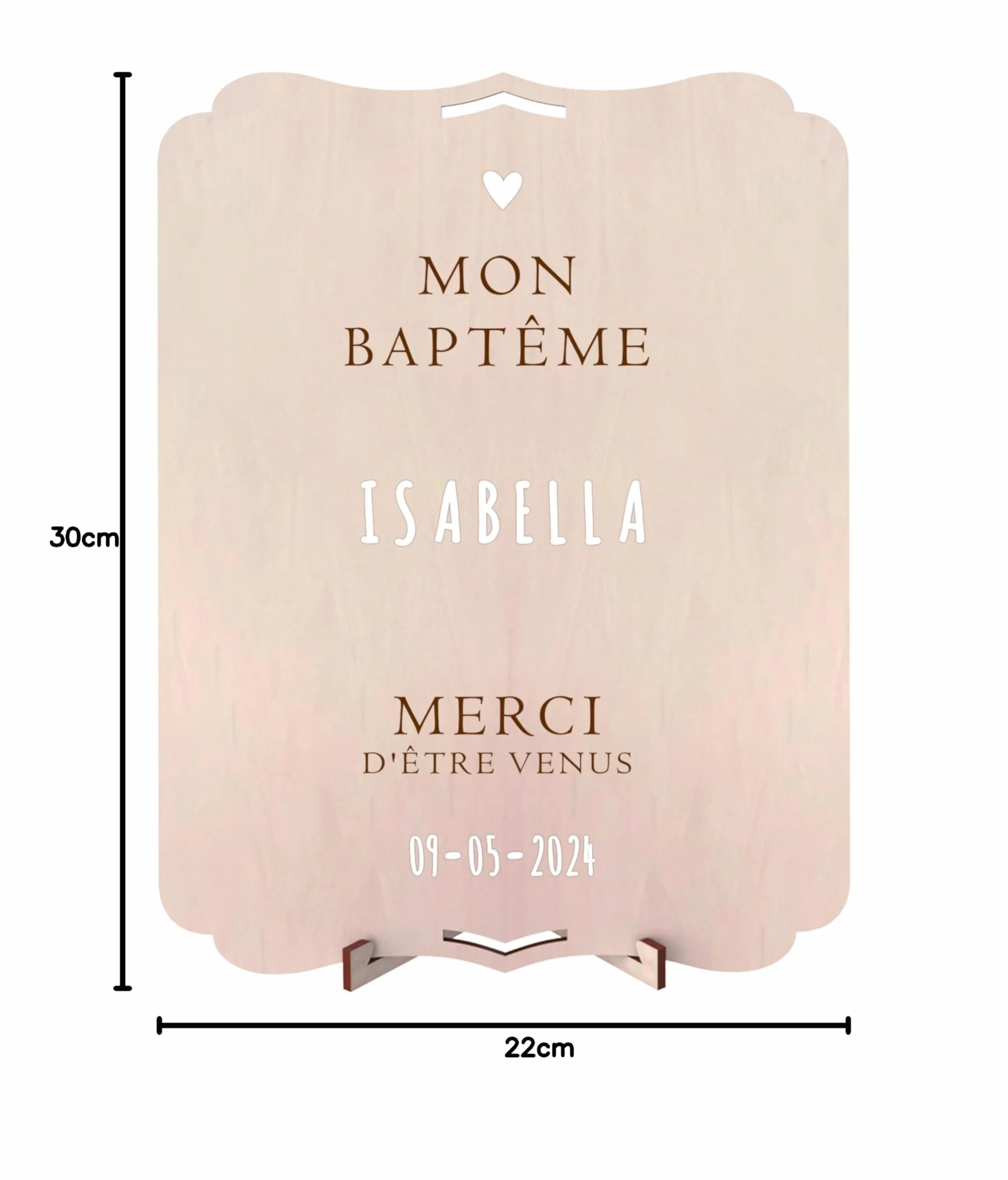 Panneau Personnalisé en Bois 30x22 cm Baptême Décoration avec Lettres Autocollantes et Support