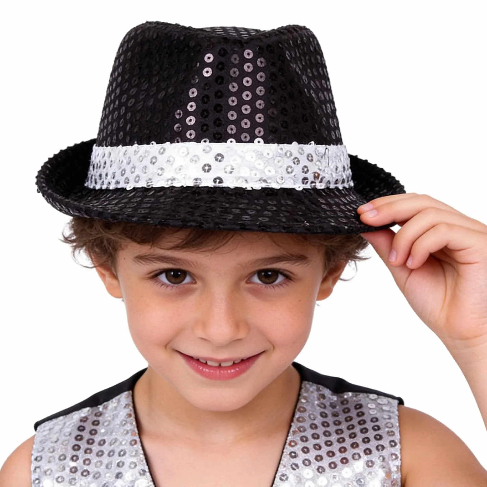 Chapeau à Paillettes Enfant Garçon Classique Casquette Unisexe Scintillante Jazz Danse Disco Couleur Unie Fête Thème
