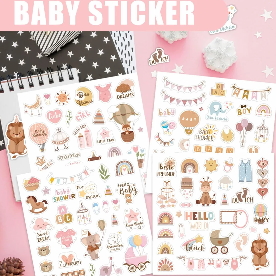 Lot de 4 feuilles 18×18cm d'autocollants pour Album Photo Bébé - Accessoires Scrapbooking Baptême