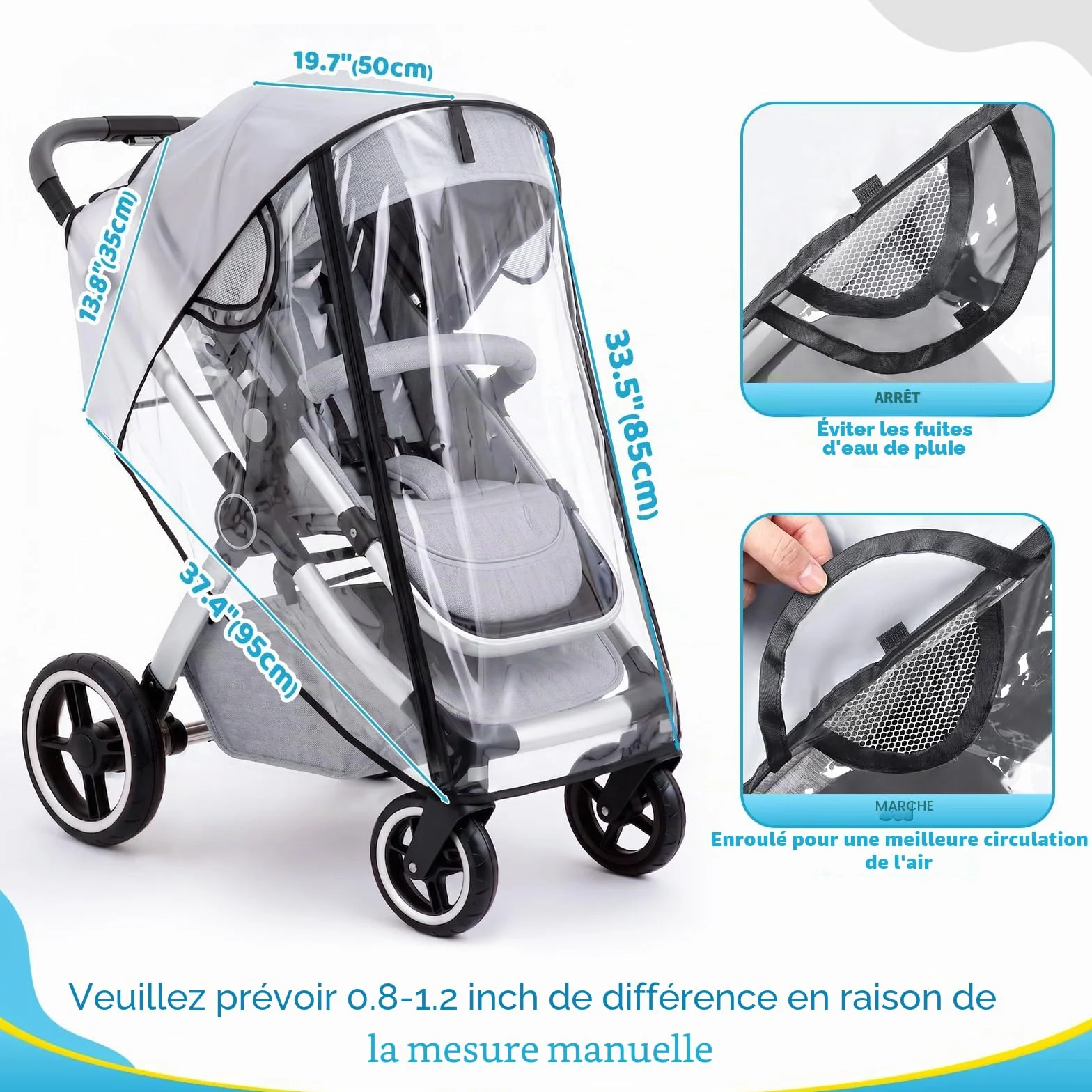 Habillage Pluie Universelle pour Poussette, Protection Pluie Transparente EVA avec Porte Enroulable