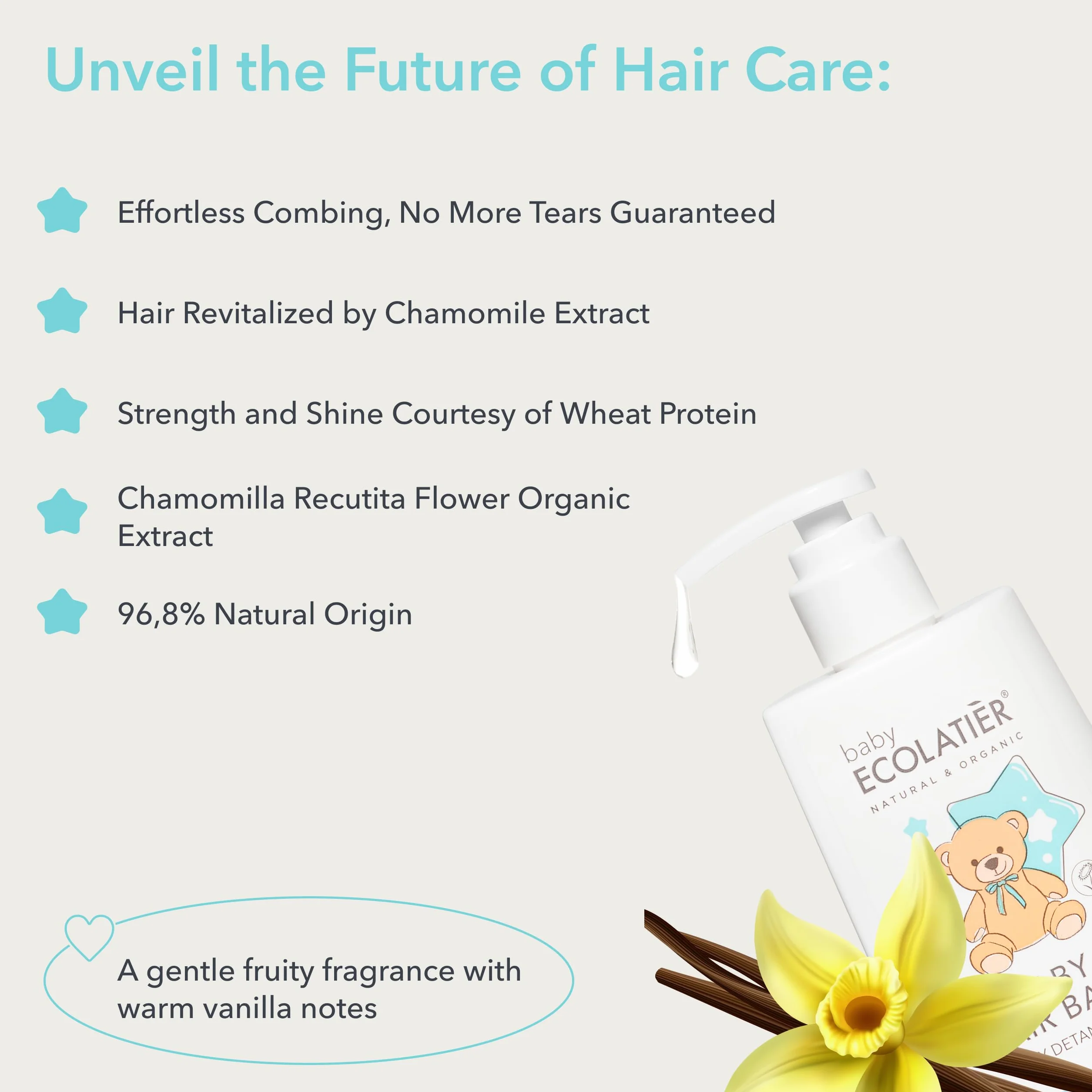 ECOLATIER Baume nourrissant pour cheveux bébé 250 ml camomille protéines de blé 96,8% naturel végétalien