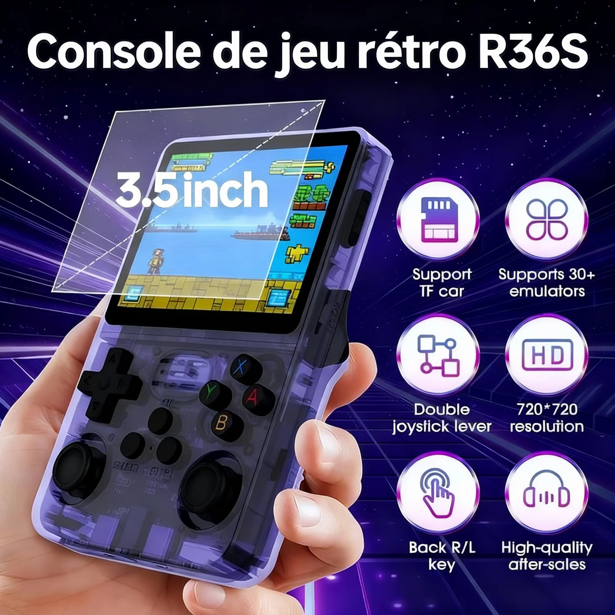 Console de Jeux Rétro R36S, Écran IPS 3.5", 128 Go, 40000+ Jeux, Open Source, Double Joystick, Batterie 3500mAh, Portable