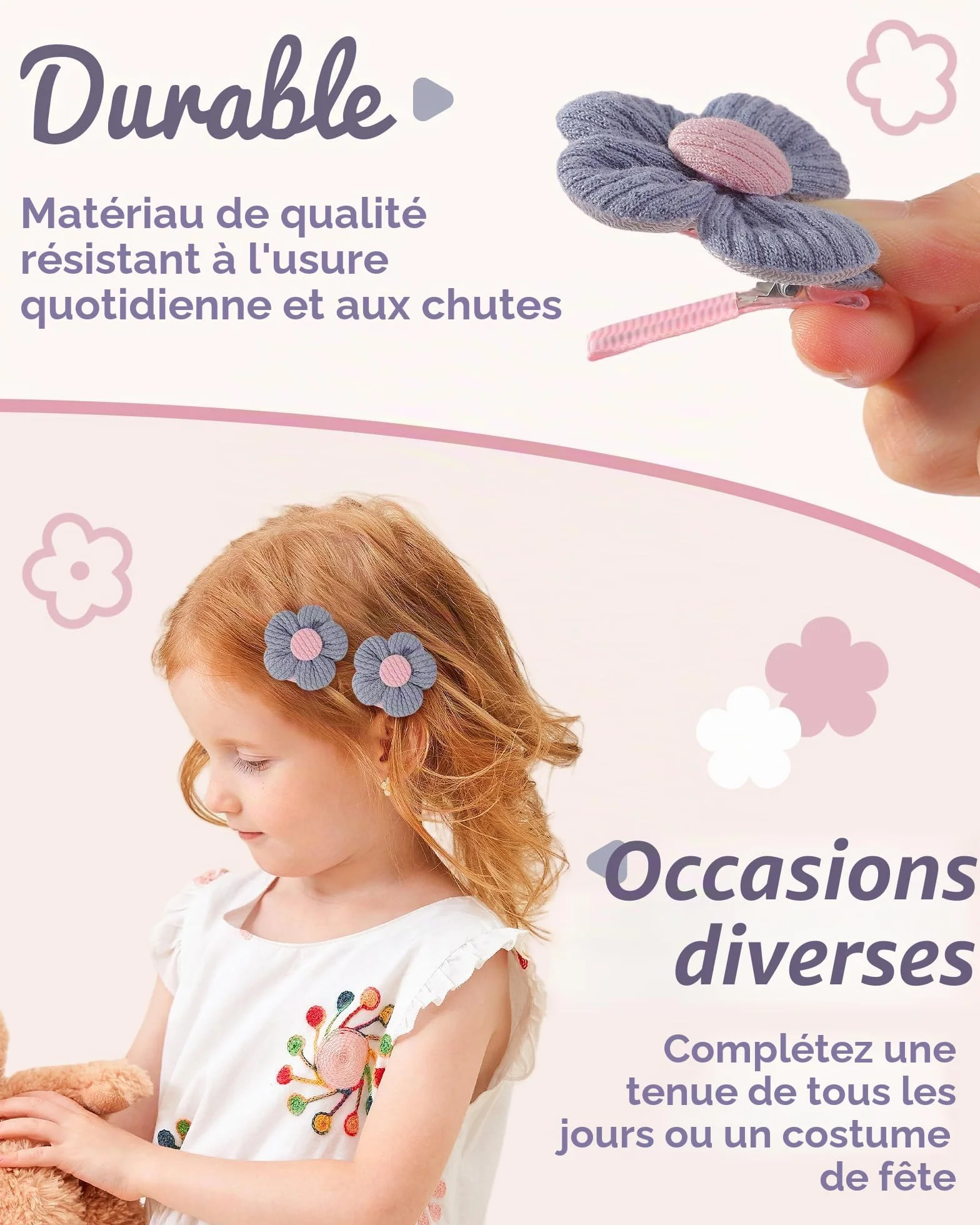 Pinces à cheveux bébé lot 12 - 4,5 cm antidérapantes épaisses accessoires floraux nourrissons tout-petits