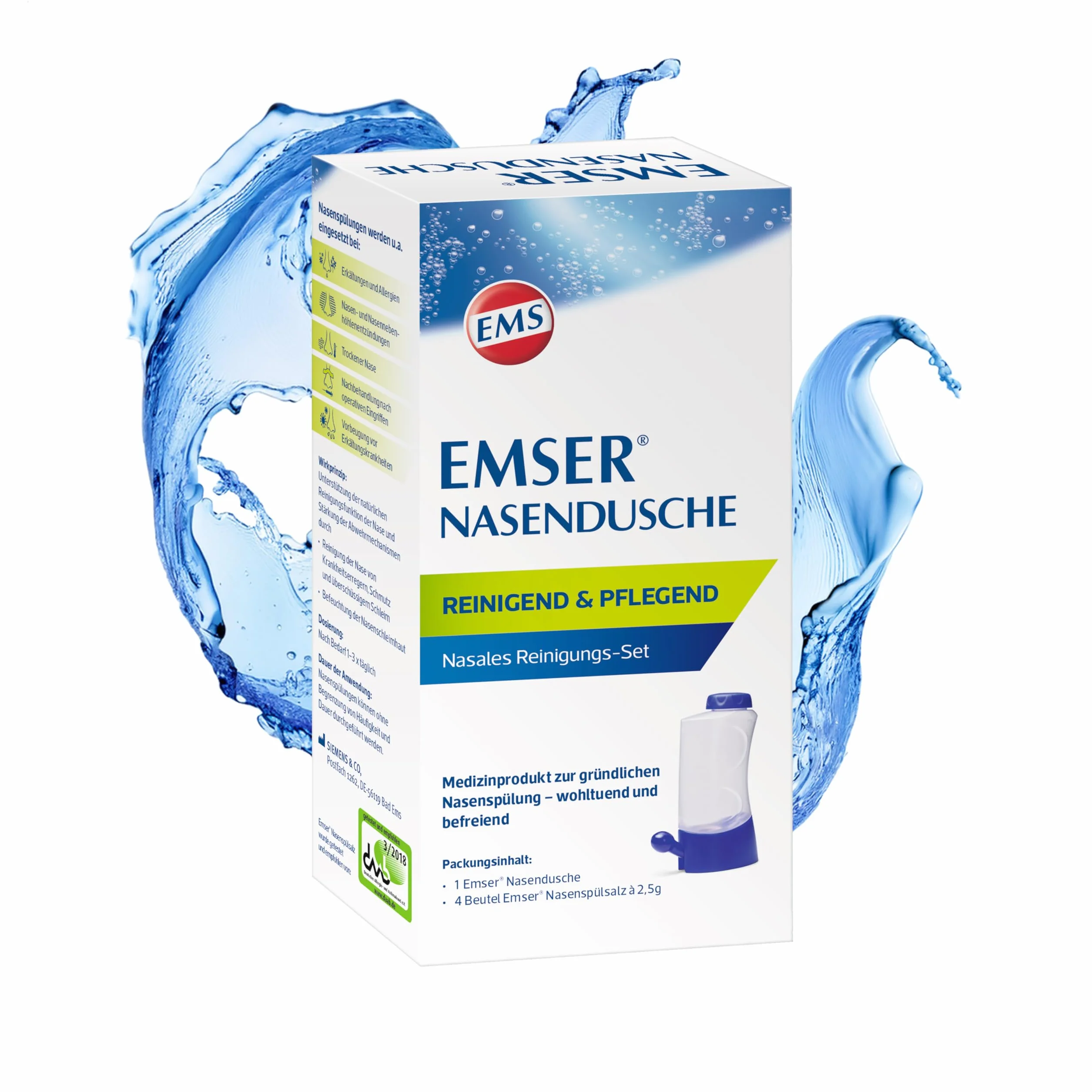 EMSER Nasendusche nasales Reinigungs-Set mit Spülsalz-Beuteln, 1 Stück