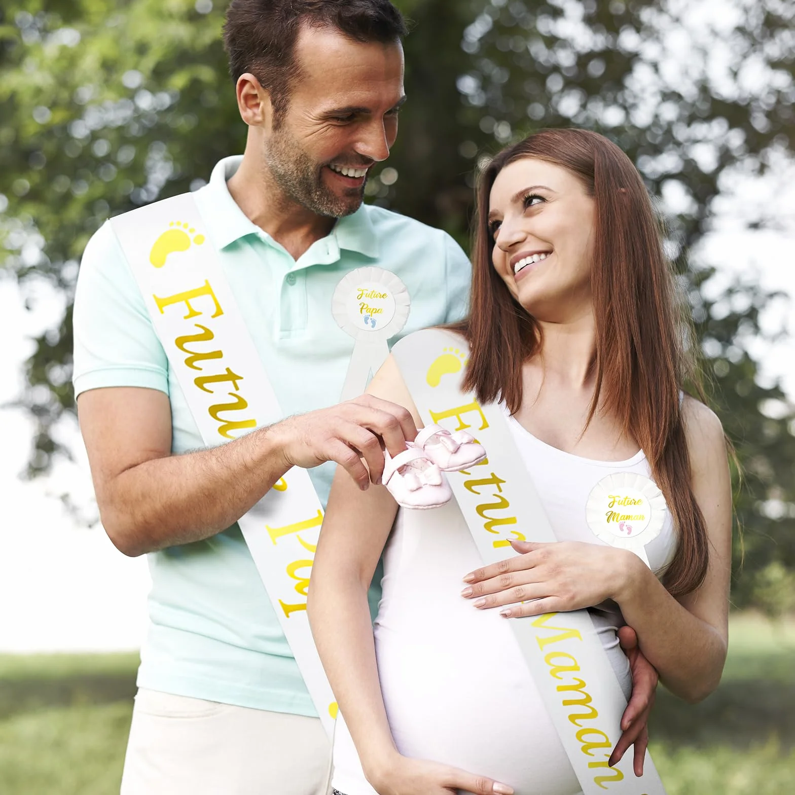 Écharpe Future Maman et Papa avec Épingle, Décoration Baby Shower Cadeau pour Futurs Parents