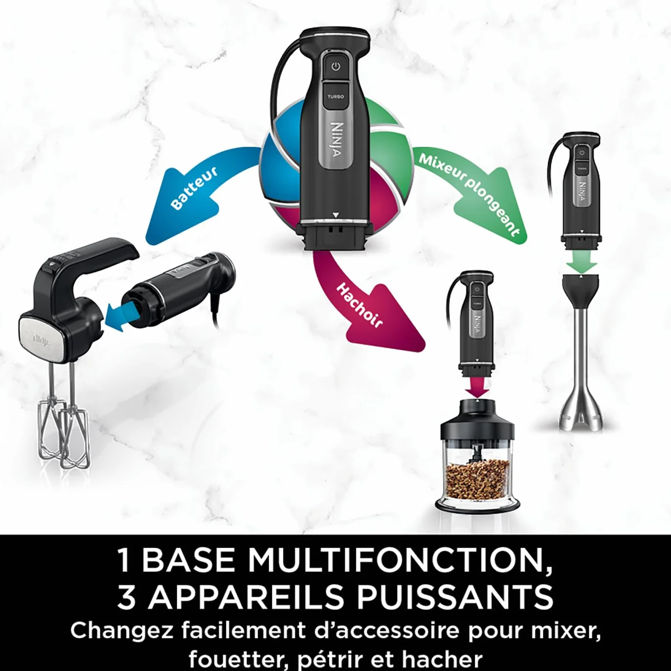 Ninja Foodi 3-en-1 Mixeur et Hachoir à main 850W noir CI100EU