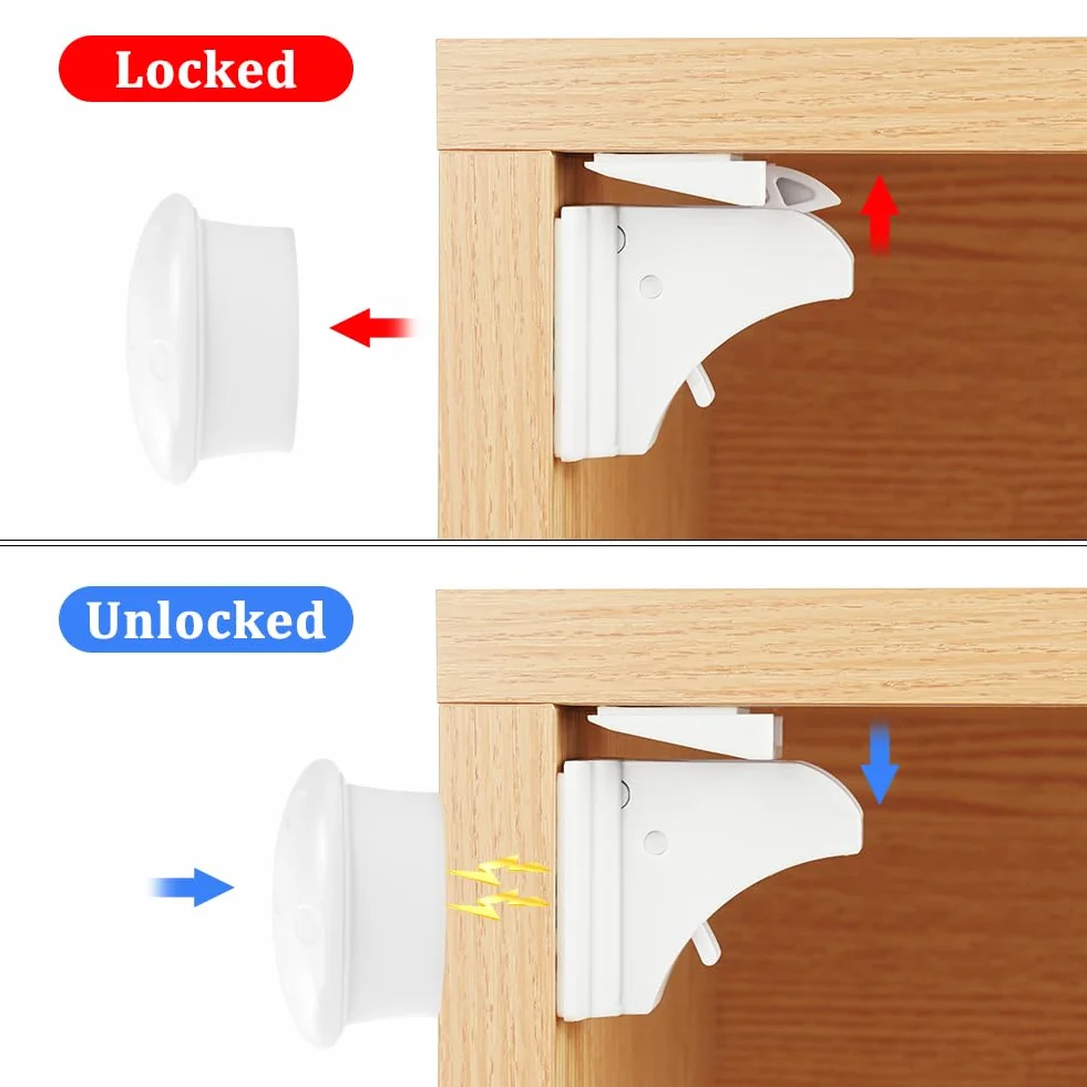 HOTUT Serrure Magnétique Invisible Sécurité Enfant Placard Bébé 4 Verrous 1 Clé