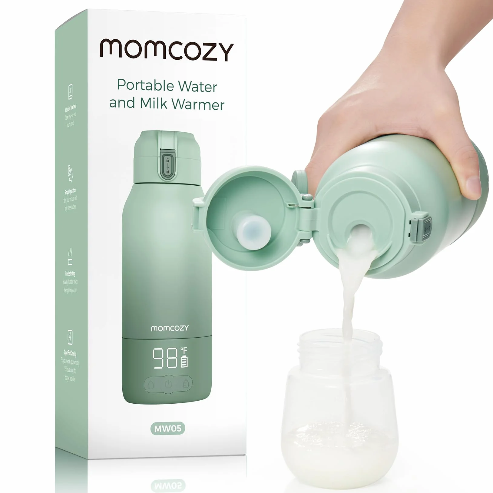 Momcozy Chauffe Biberon Portable sans Fil 500ml, Chauffage Rapide 2 Modes pour Lait Maternel et Eau
