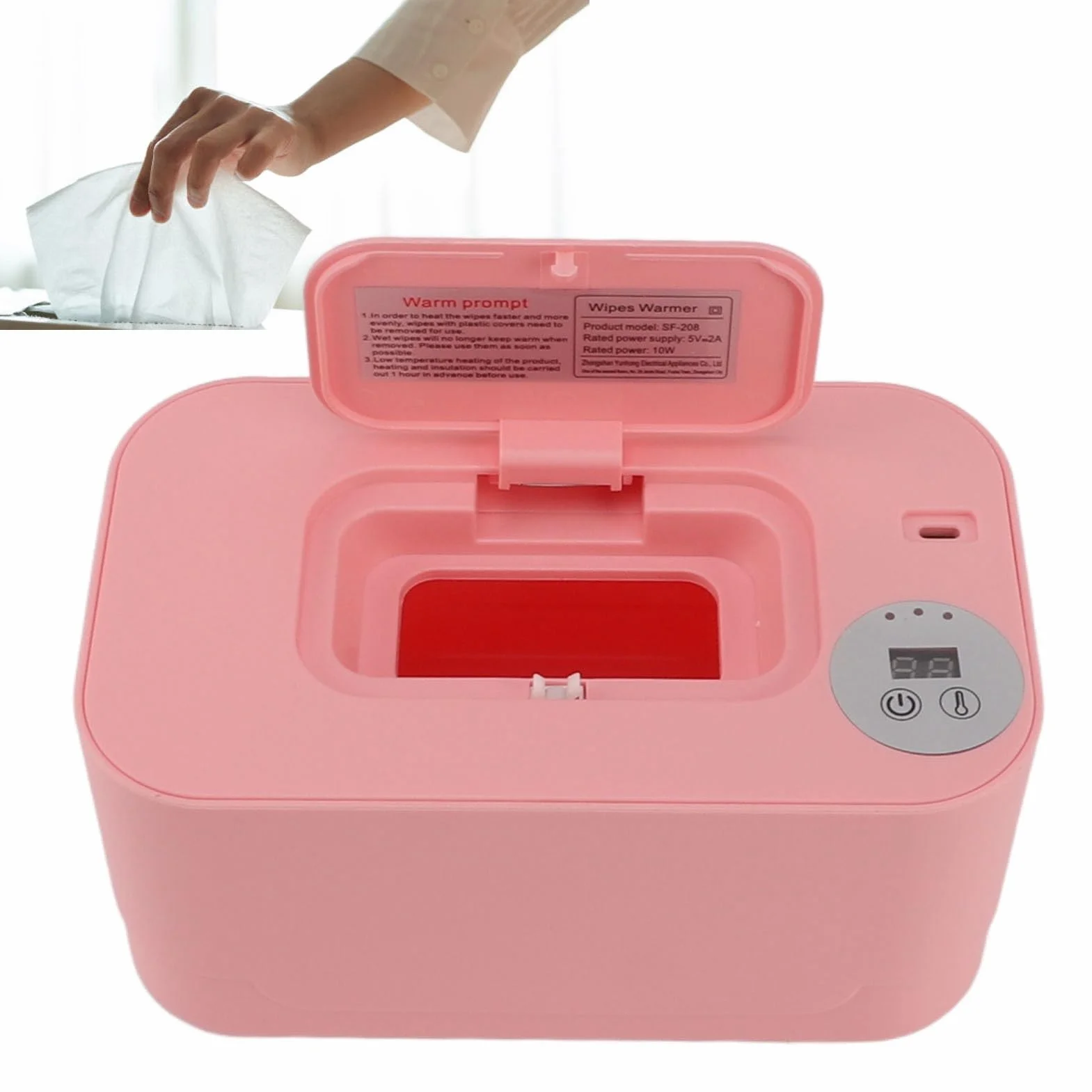Chauffe-lingettes Portable pour bébé avec Contrôle Intelligent de la Température, Technologie à Faible Température, Distributeur de Porte-lingettes (PINK)