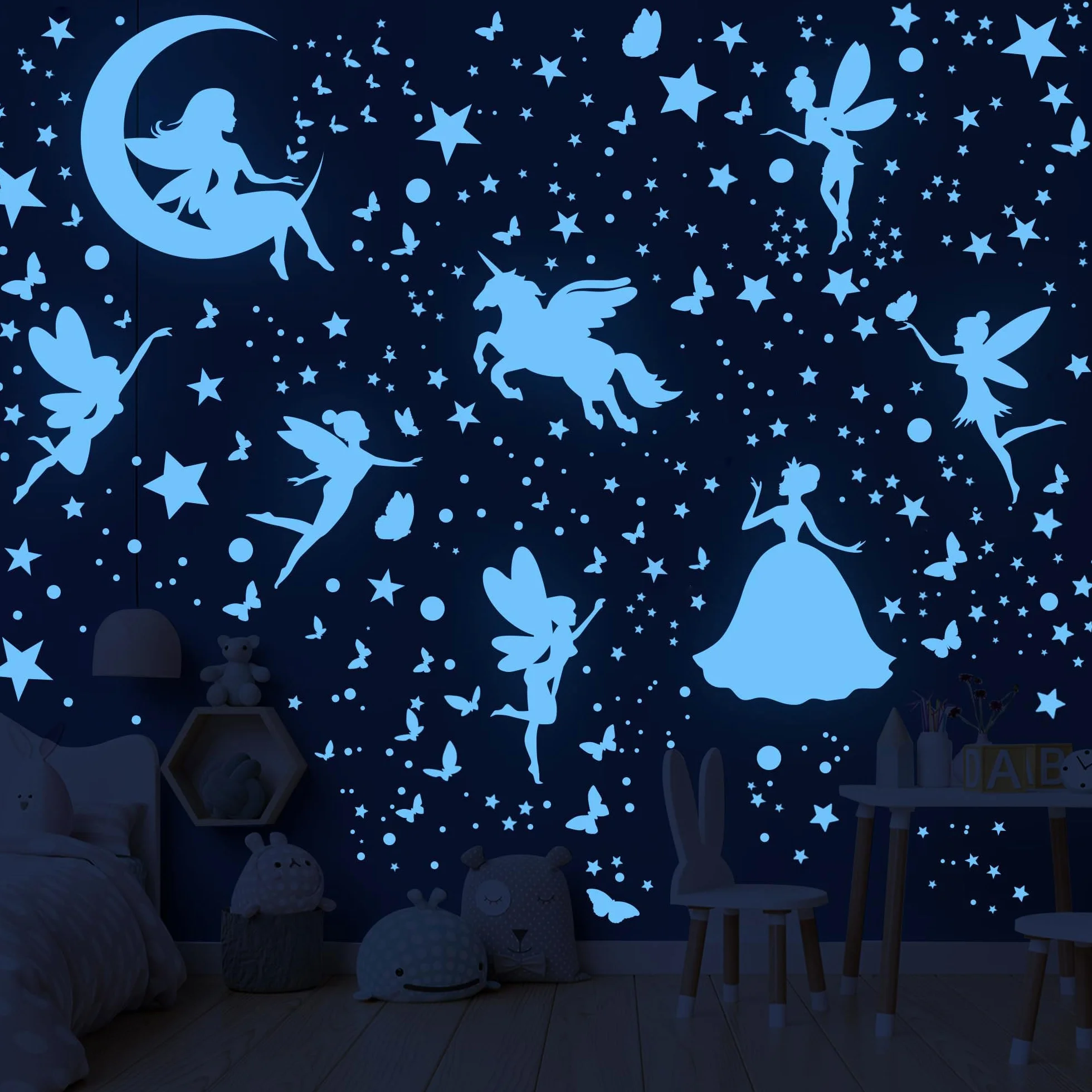 Autocollants Muraux Phosphorescents Fée Étoiles 470 Pièces Décoration Chambre Enfant