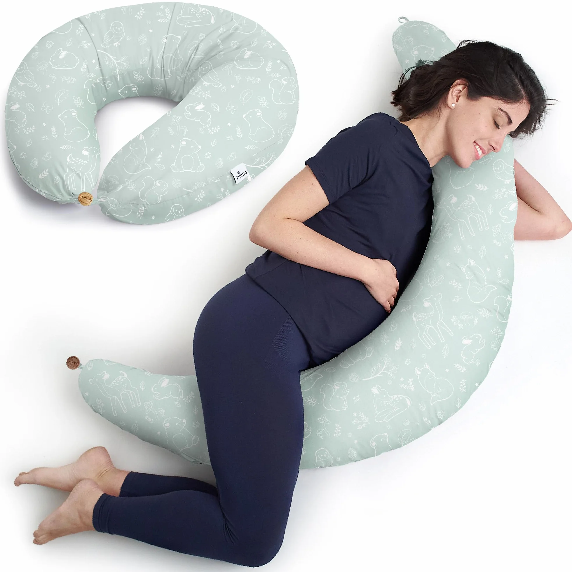 Niimo Coussin de Grossesse et d'allaitement XXL 100% Coton Lavable