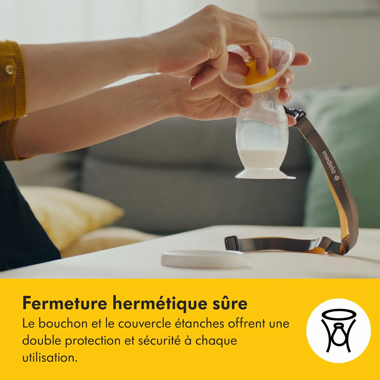 Medela recueil lait maternel en silicone avec base ventouse couvercle stockage
