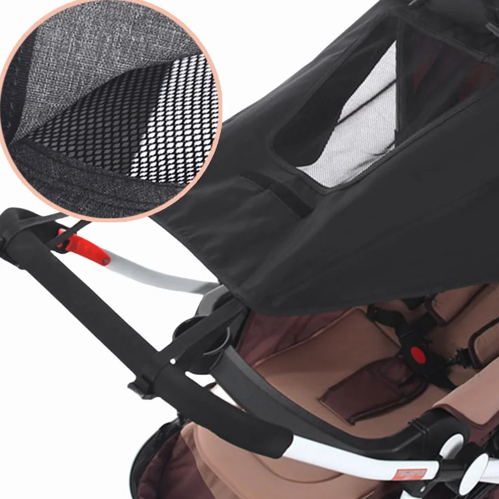 Pare-soleil poussette universelle UV 50+ imperméable avec hublot, noir