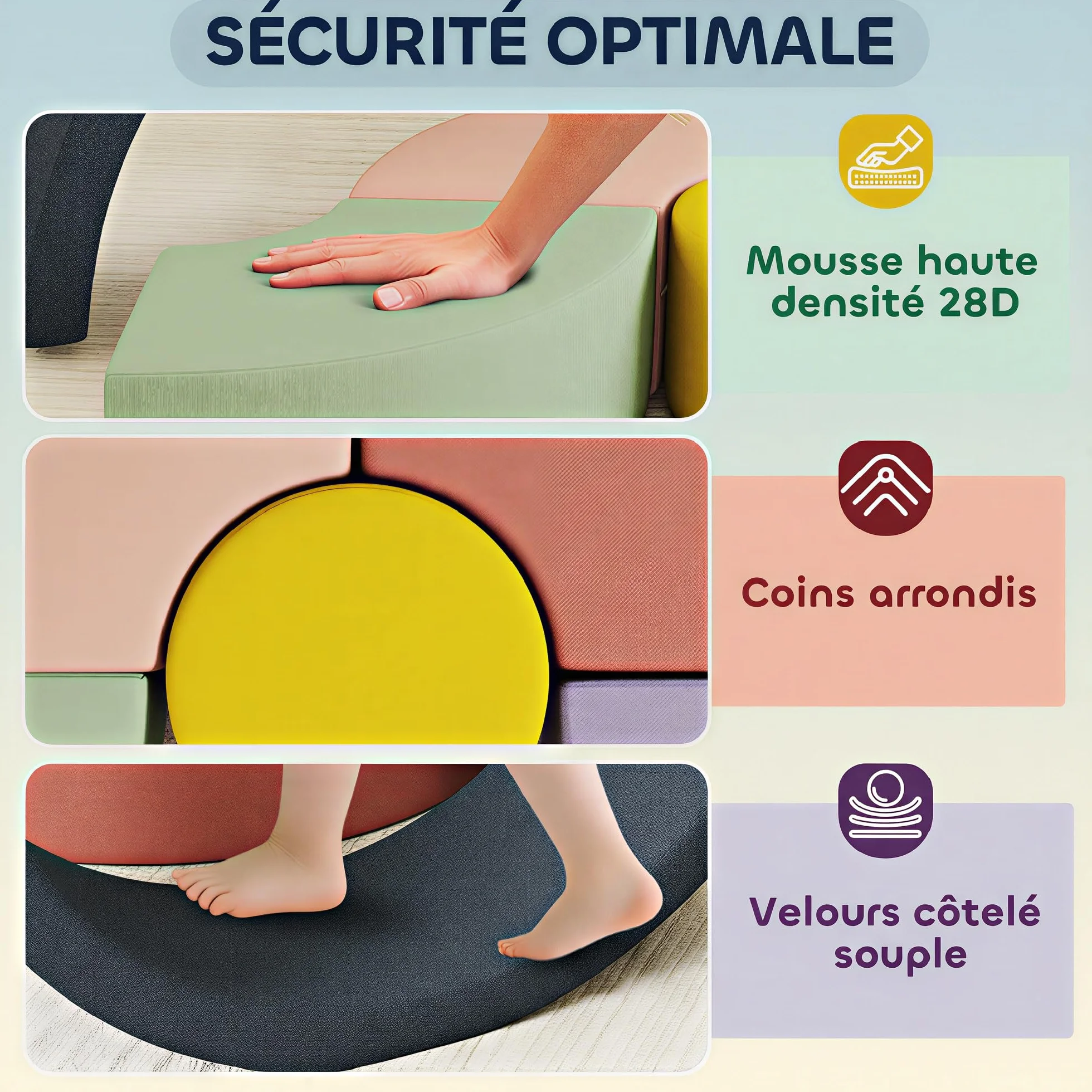 AIYAPLAY Parcours motricité bébé Mousse 7 PCS Module motricité avec Housse Lavable Jouets éducatifs Ramper Grimper Multicolore