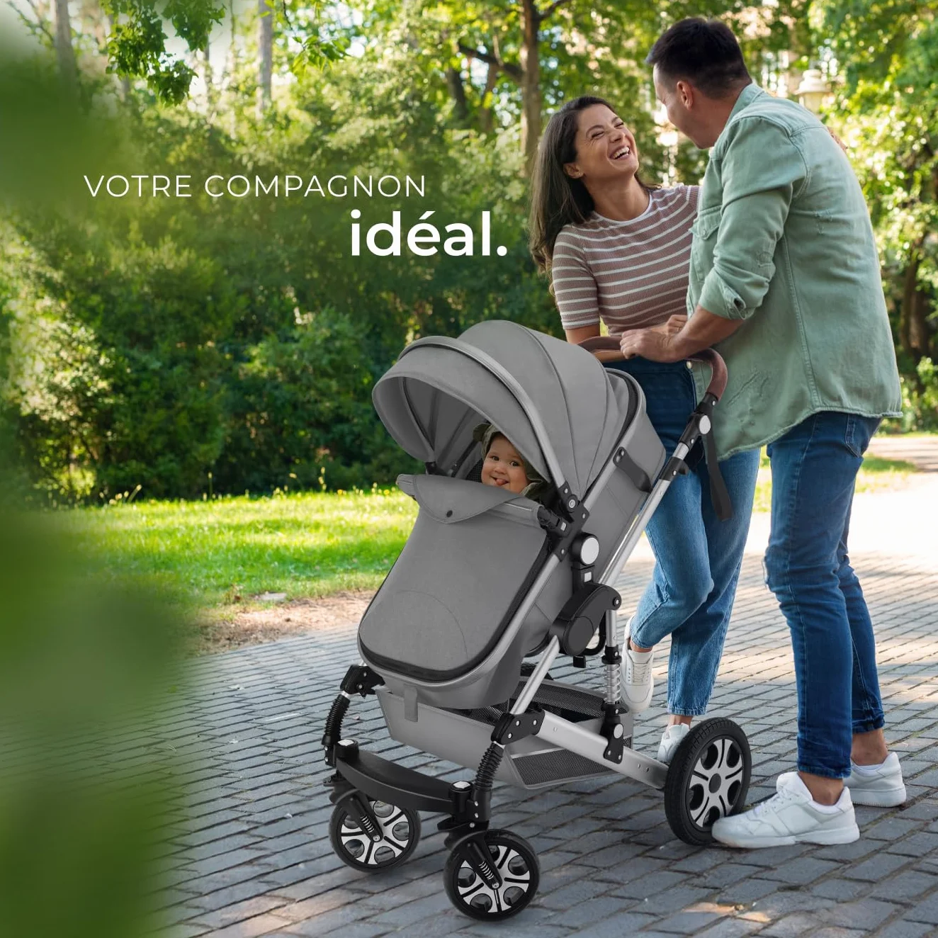 Tectake Poussette combinée pliable 0-36 mois nacelle siège sport harnais 5 points compacte voyage