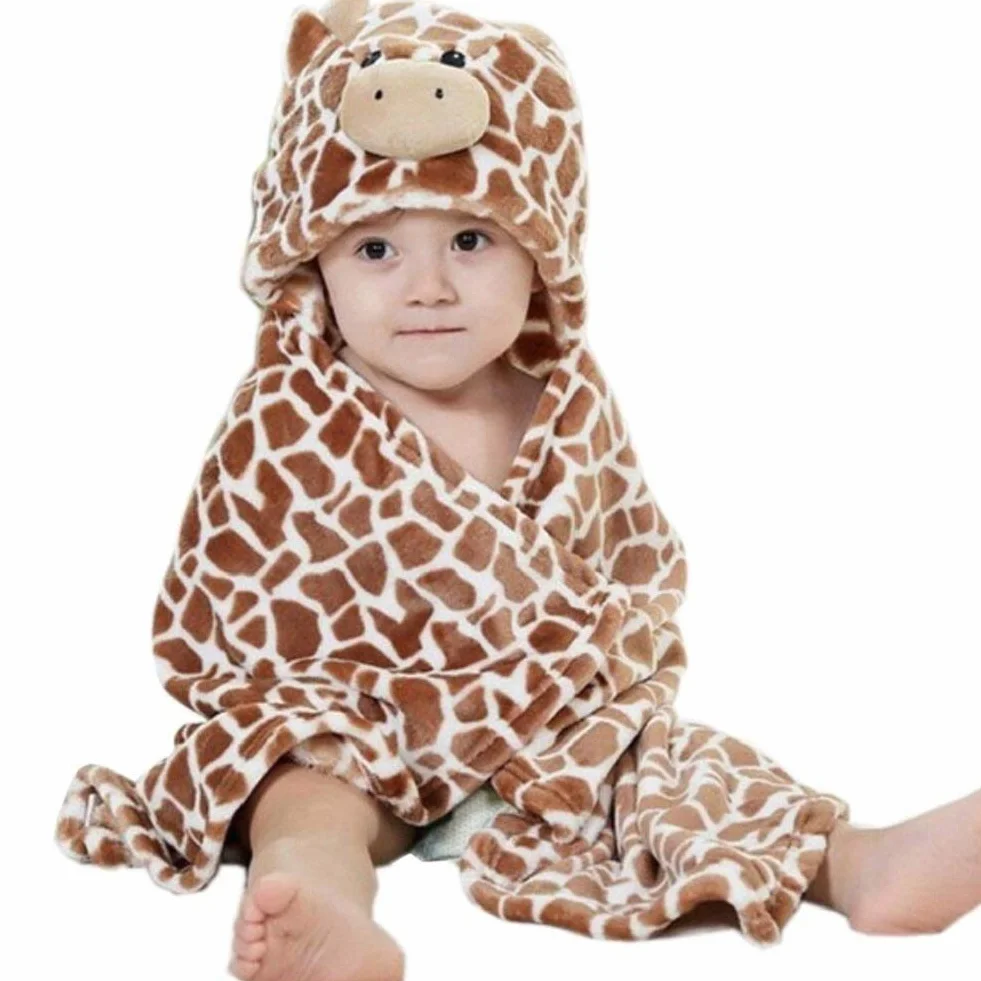 Serviette à Capuche pour Bébé Couverture de Flanelle Douce Peignoir Conception Animaux Poncho Bébés Garçons Filles