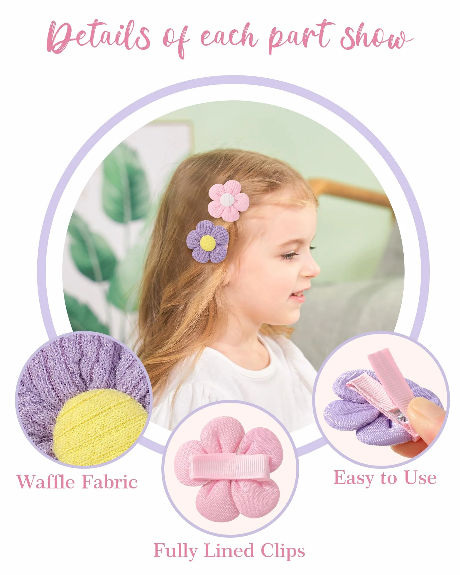 Pinces à cheveux bébé lot 12 - 4,5 cm antidérapantes épaisses accessoires floraux nourrissons tout-petits