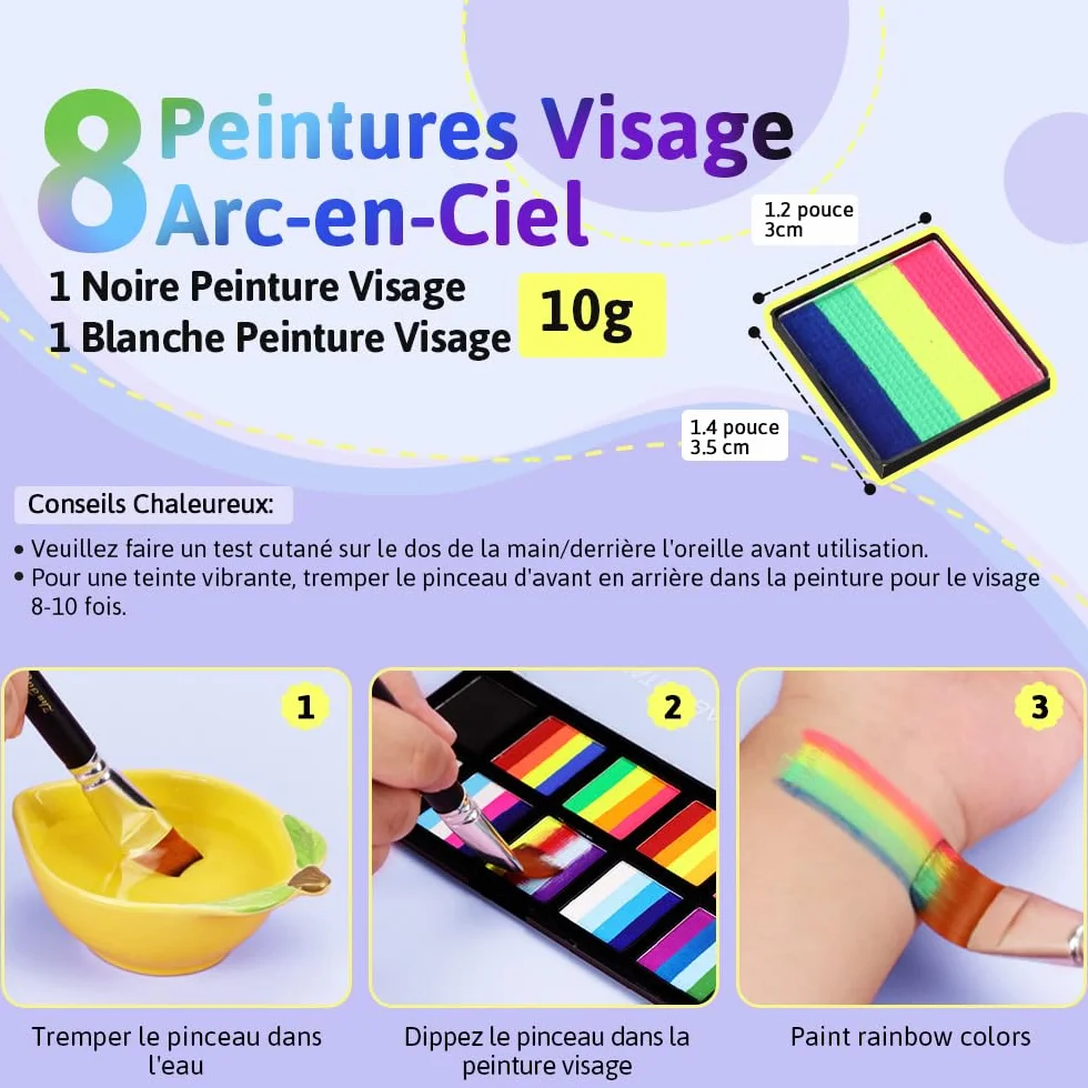 Janolia Palette Maquillage Enfant 34 Couleurs Fluorescents UV Peinture Visage avec 3 Pinceaux Kit Maquillage Carnaval Halloween