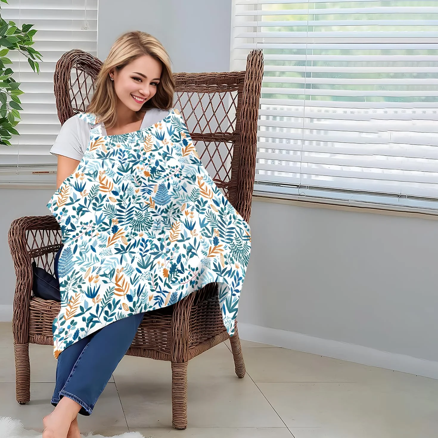 Tablier d'allaitement respirant réglable 72 x 95 cm imprimé floral pour femme
