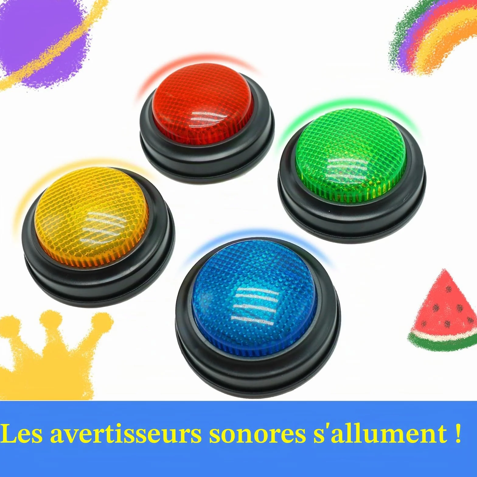 Gelaber Set de 4 Buzzer Blind Test, Buzzer Lumineux et Sonore pour Jeux de Questions