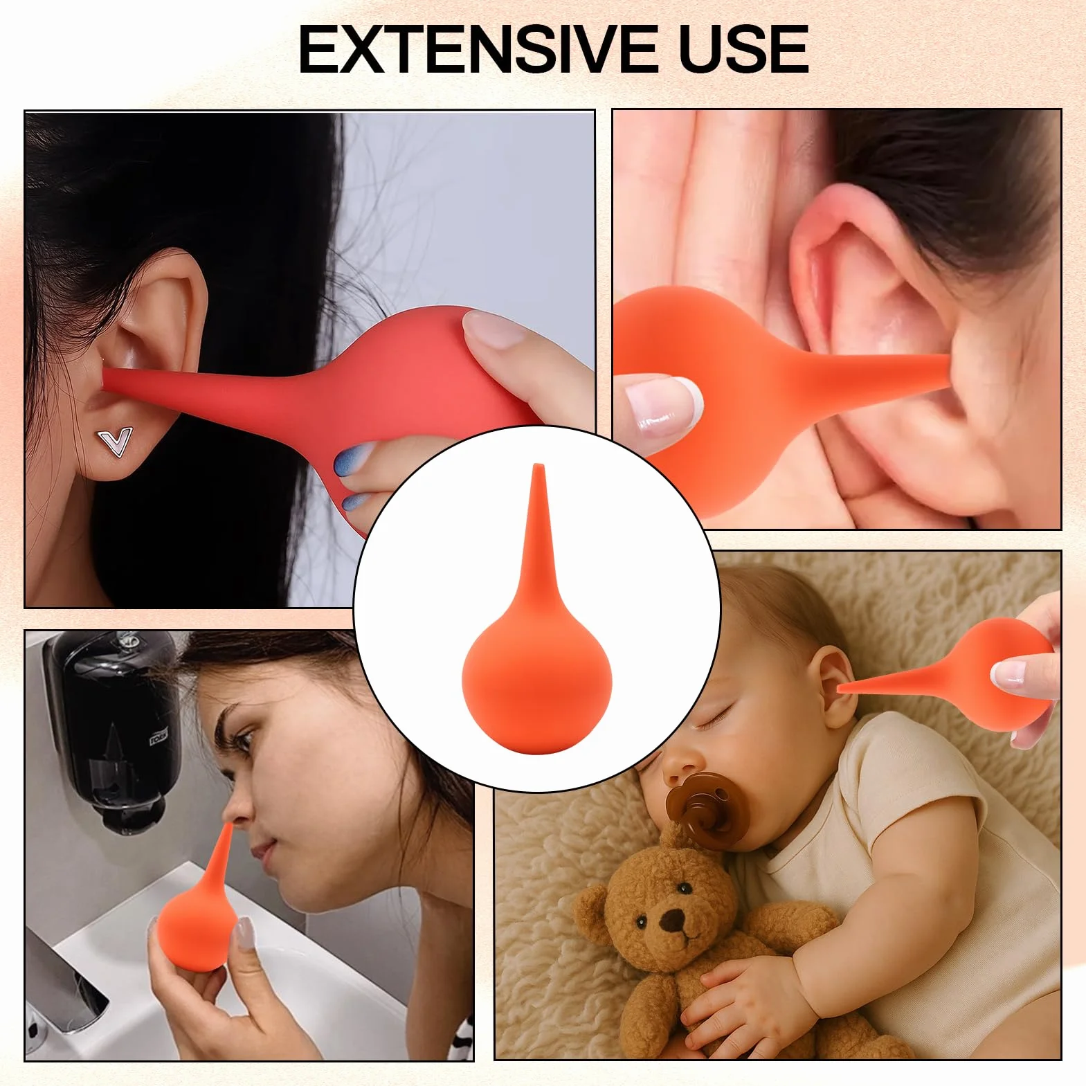 Poire Oreille Lavement Oreilles Doux Seringue Nettoyage Oreille Rouge 60 ML