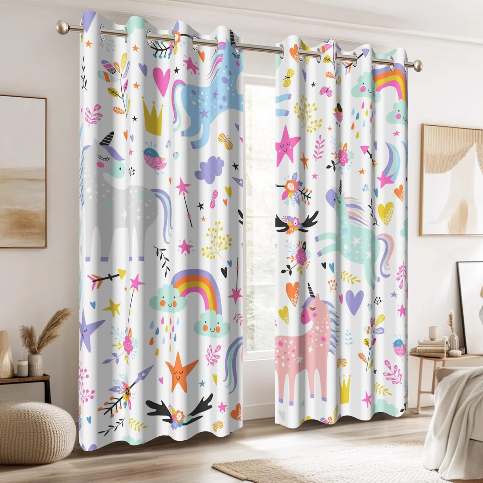 Rideau occultant arc-en-ciel nuage pour chambre d'enfants 135x245cm 2 panneaux